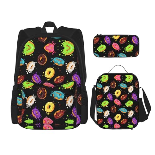 SUHNGE Flip Flops Kalligraphie Strandschuhe Druck 3-teilig Rucksack Schultasche mit Lunch-Tasche Set Federmäppchen für Mädchen Mittelschule, Donut, Einheitsgröße von SUHNGE