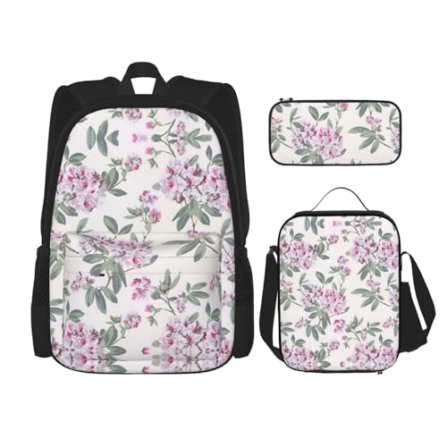 SUHNGE Flip Flops Kalligraphie Strandschuhe Druck 3-teilig Rucksack Schultasche mit Lunch-Tasche Set Federmäppchen für Mädchen Mittelschule, Dusky Rose, Einheitsgröße von SUHNGE