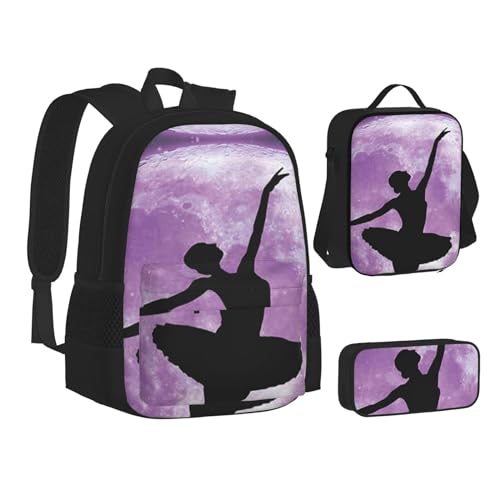 SUHNGE Gras-Topf-Blatt-Druck, Rucksack, Lunchbox-Set, 3-in-1, Schul-Büchertasche und Federmäppchen, passende Kombination, Ballerina Dance, Einheitsgröße von SUHNGE