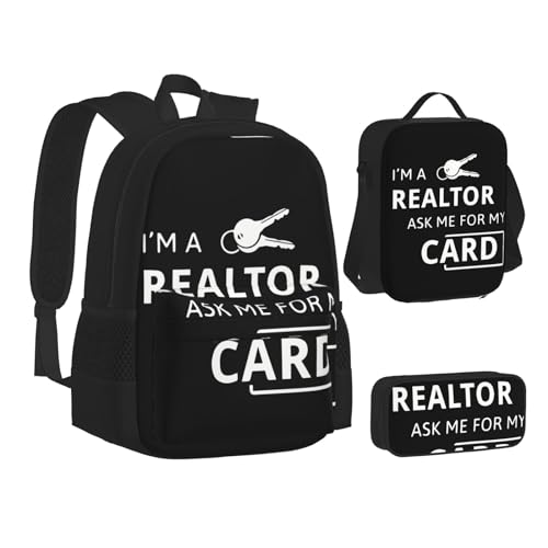 SUHNGE Gras-Topf-Blatt-Druck, Rucksack, Lunchbox-Set, 3-in-1, Schul-Büchertasche und Federmäppchen, passende Kombination, I'm A Realtor Ask Me, Einheitsgröße von SUHNGE