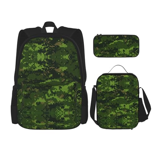 SUHNGE Grüner Rucksack mit Schlangenleder-Druck, für Mädchen, Jungen, Schultaschen, Teenager, Lunchbox und Federmäppchen, 3-in-1-Büchertaschen-Set, Grün Armee Digital Camouflage, Einheitsgröße von SUHNGE