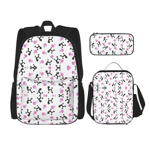 SUHNGE Grüner Rucksack mit Schlangenleder-Druck, für Mädchen, Jungen, Schultaschen, Teenager, Lunchbox und Federmäppchen, 3-in-1-Büchertaschen-Set, Parfümflasche und Pudel für Mädchen, Rosa, von SUHNGE