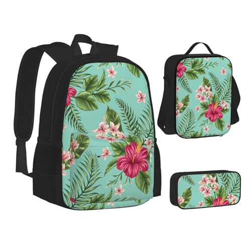 SUHNGE Hammerhead Sharks Print Teenage Bookbag Lunch Bag Pencil Case 3 in 1 School Backpacks Set Kids Backpack, Hawaiianische tropische Blätter Blumen, Einheitsgröße von SUHNGE