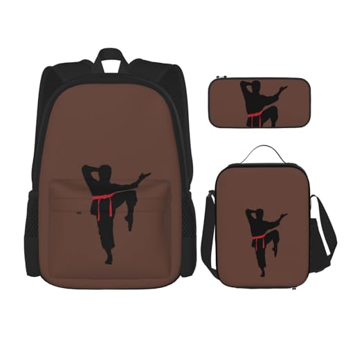 SUHNGE Line Rucksack mit Rosen-Motiv, 3-teilig, Schultasche mit Lunch-Tasche, Federmäppchen für Mädchen, Mittelschule, Karate Herren, Einheitsgröße von SUHNGE