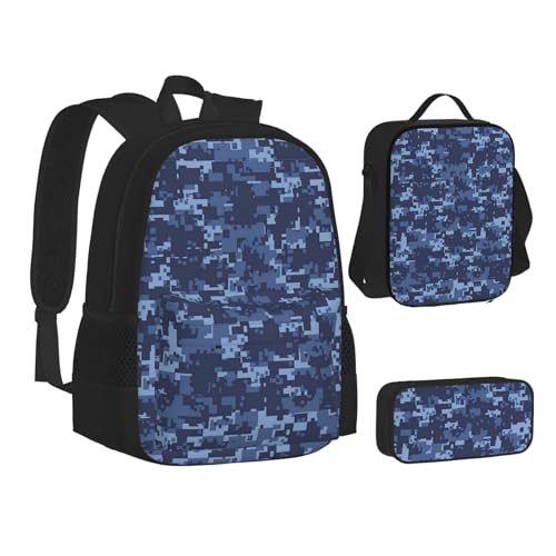 SUHNGE Lover Dog Paw Print Teenage Bookbag Lunch Bag Pencil Case 3 in 1 School Backpacks Set Kids Backpack, Blau Camouflage-Muster, Einheitsgröße von SUHNGE