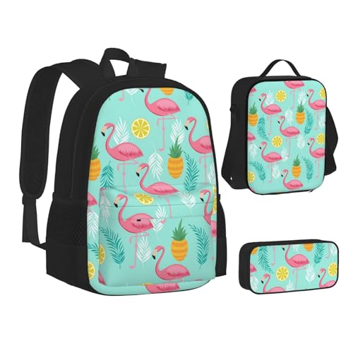 SUHNGE Niedliche Pinguine machen Bilder Druck Teenager Büchertasche Mittagessen Tasche Federmäppchen 3 in 1 Schulrucksäcke Set Kinder Rucksack, Flamingo1, Einheitsgröße von SUHNGE