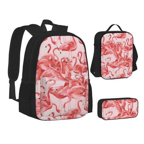 SUHNGE Niedliche Pinguine machen Bilder Druck Teenager Büchertasche Mittagessen Tasche Federmäppchen 3 in 1 Schulrucksäcke Set Kinder Rucksack, Flamingo2, Einheitsgröße von SUHNGE