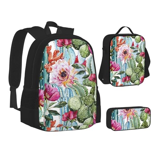 SUHNGE Niedliche Pinguine machen Bilder Druck Teenager Büchertasche Mittagessen Tasche Federmäppchen 3 in 1 Schulrucksäcke Set Kinder Rucksack, Kaktus Sukkulente Rose, Einheitsgröße von SUHNGE