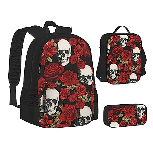 SUHNGE Niedliche Pinguine machen Bilder Druck Teenager Büchertasche Mittagessen Tasche Federmäppchen 3 in 1 Schulrucksäcke Set Kinder Rucksack, Rose Skull, Einheitsgröße von SUHNGE