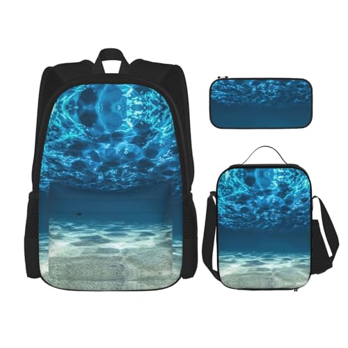 SUHNGE Ozeandruck Rucksack Mädchen Jungen Schultaschen Teenager Lunchbox und Federmäppchen 3 in 1 Büchertaschen Set, Ocean, Einheitsgröße von SUHNGE