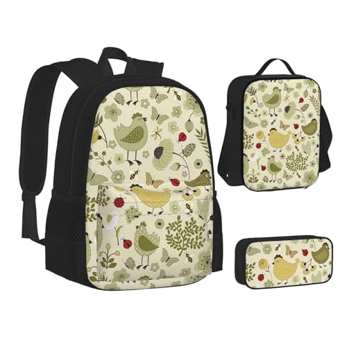 SUHNGE Patriotische 4. Juli Amerikanische Flagge Druck Teenager Büchertasche Mittagessen Tasche Federmäppchen 3 in 1 Schulrucksäcke Set Kinder Rucksack, Yellow Leaves Huhn, Einheitsgröße von SUHNGE