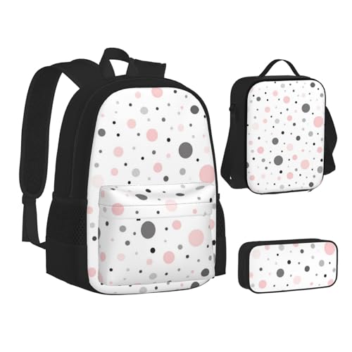 SUHNGE Programmierer Programmiercode Druck Teenager Büchertasche Mittagessen Tasche Federmäppchen 3 in 1 Schulrucksäcke Set Kinder Rucksack, Modernes Punktemuster in Rosa, Grau, Weiß, Einheitsgröße von SUHNGE