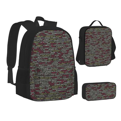 SUHNGE Programmierer Programmiercode Druck Teenager Büchertasche Mittagessen Tasche Federmäppchen 3 in 1 Schulrucksäcke Set Kinder Rucksack, Programmiercode, Einheitsgröße von SUHNGE