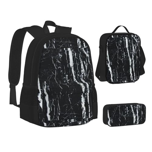 SUHNGE Programmierer Programmiercode Druck Teenager Büchertasche Mittagessen Tasche Federmäppchen 3 in 1 Schulrucksäcke Set Kinder Rucksack, Schwarz-Weißer Marmor, Einheitsgröße von SUHNGE