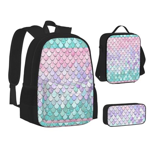 SUHNGE Rotweinglas Cheers Print Teenage Büchertasche Mittagessen Tasche Federmäppchen 3 in 1 Schulrucksäcke Set Kinder Rucksack, Meerjungfrau Rosa Lila, Einheitsgröße von SUHNGE