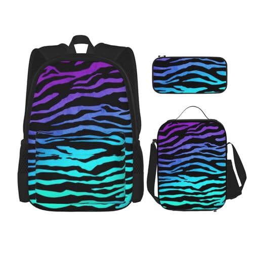 SUHNGE Rucksack für Mädchen, Jungen, Schultaschen, Teenager, Lunchbox und Federmäppchen, 3-in-1-Büchertaschen-Set, Rot / Weiß, Lila Blau Grün Camouflage Zebra Streifen, Einheitsgröße von SUHNGE