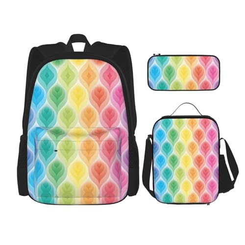 SUHNGE Rucksack für Mädchen, Jungen, Schultaschen, Teenager, Lunchbox und Federmäppchen, 3-in-1-Büchertaschen-Set, Rot / Weiß, Regenbogenfarben mit Farbverlauf, Einheitsgröße von SUHNGE