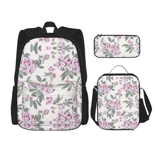 SUHNGE Rucksack mit Altrosen-Druck, für Mädchen, Jungen, Schultaschen, Teenager, Lunchbox und Federmäppchen, 3-in-1-Büchertaschen-Set von SUHNGE