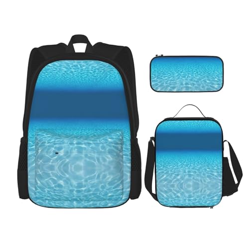 SUHNGE Rucksack mit Dreiecksmuster, 3-teilig, Schultasche mit Lunch-Tasche, Federmäppchen für Mädchen, Mittelschule, Ruhige Unterwasserlandschaft, Einheitsgröße von SUHNGE