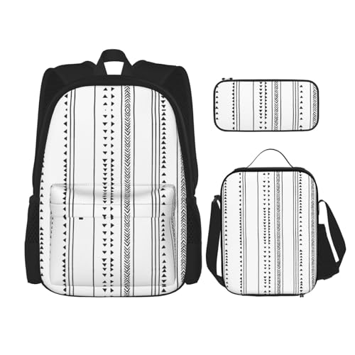 SUHNGE Rucksack mit Dreiecksmuster, 3-teilig, Schultasche mit Lunch-Tasche, Federmäppchen für Mädchen, Mittelschule, Triangel-Streifen, Bohemian-Muster, Einheitsgröße von SUHNGE