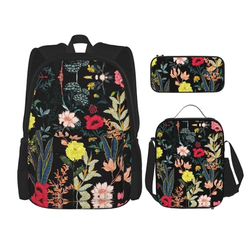 SUHNGE Rucksack mit Fahrrad-Kaffeeballon-Druck, für Mädchen, Jungen, Schultaschen, Teenager, Lunchbox und Federmäppchen, 3-in-1-Büchertaschen-Set, Buntes Boho-Blumenmuster, Einheitsgröße von SUHNGE