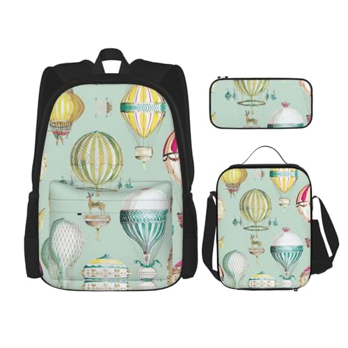 SUHNGE Rucksack mit Frühlings-Bambus-Druck, 3-teilig, Schultasche mit Lunch-Tasche, Federmäppchen für Mädchen, Mittelschule, Cartoon-Luftballon., Einheitsgröße von SUHNGE