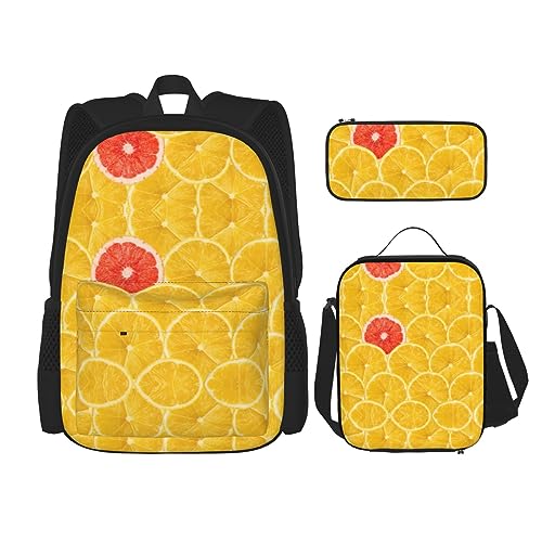 SUHNGE Rucksack mit Frühlings-Bambus-Druck, 3-teilig, Schultasche mit Lunch-Tasche, Federmäppchen für Mädchen, Mittelschule, Sommer Zitrone, Einheitsgröße von SUHNGE