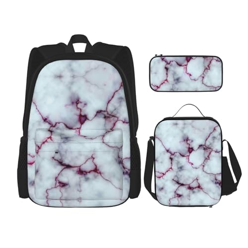 SUHNGE Rucksack mit Frühlings-Bambus-Druck, 3-teilig, Schultasche mit Lunch-Tasche, Federmäppchen für Mädchen, Mittelschule, Textur Marmor Violett, Einheitsgröße von SUHNGE