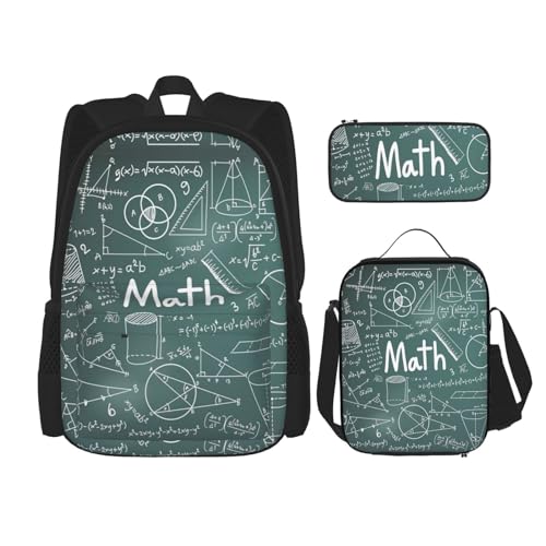 SUHNGE Rucksack mit Giraffen-Herz-, Blumen- und Schmetterlings-Druck, für Mädchen, Jungen, Schultaschen, Teenager, Lunchbox und Federmäppchen, 3-in-1-Büchertaschen-Set, Formulas Shapes Theory von SUHNGE