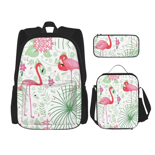 SUHNGE Rucksack mit High-Heel-Schuhen, 3-teilig, Schultasche mit Lunch-Tasche, Federmäppchen für Mädchen, Mittelschule, Florale Flamingo-Botanik, Einheitsgröße von SUHNGE