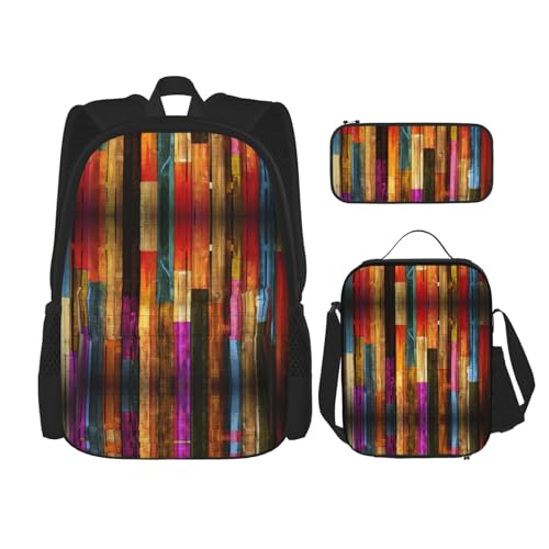 SUHNGE Rucksack mit Kaktus-Pflanzen-Druck, für Mädchen, Jungen, Schultaschen, Teenager, Lunchbox und Federmäppchen, 3-in-1-Büchertaschen-Set, Bunt lackiertes Holz, Einheitsgröße von SUHNGE