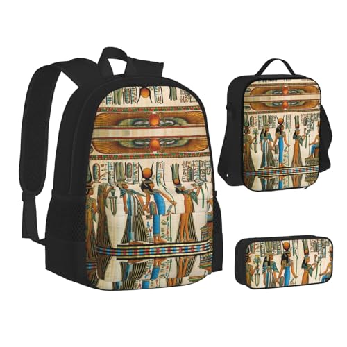 SUHNGE Rucksack mit Leopardenmuster, Schulbüchertaschen-Set, Lunch-Tasche, Federmäppchen, Schulrucksäcke, Mädchen, Jungen, Frauen im alten Ägypten, Einheitsgröße von SUHNGE