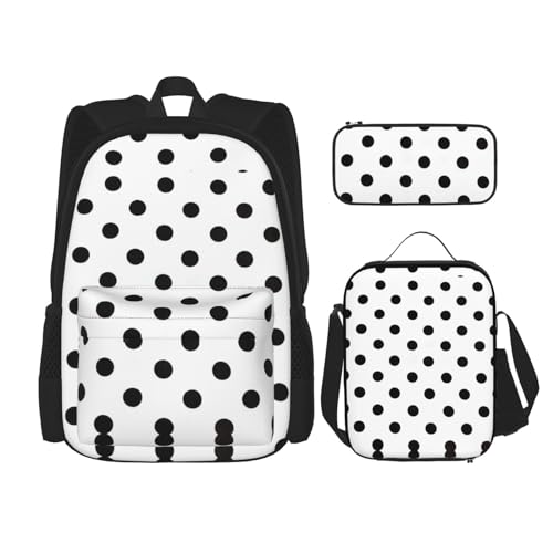 SUHNGE Rucksack mit Pommerschen Muster, 3-teilig, Schultasche mit Lunch-Tasche, Federmäppchen für Mädchen, Mittelschule, gepunktet, Einheitsgröße von SUHNGE