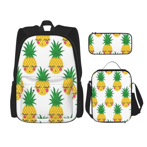 SUHNGE Rucksack mit Pride-Flaggen-Druck, für Mädchen, Jungen, Schultaschen, Teenager, Lunchbox und Federmäppchen, 3-in-1-Büchertaschen-Set, Ananas1, Einheitsgröße von SUHNGE