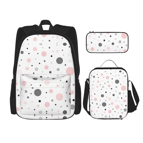 SUHNGE Rucksack mit Pride-Flaggen-Druck, für Mädchen, Jungen, Schultaschen, Teenager, Lunchbox und Federmäppchen, 3-in-1-Büchertaschen-Set, Modernes Punktemuster in Rosa, Grau, Weiß, Einheitsgröße von SUHNGE