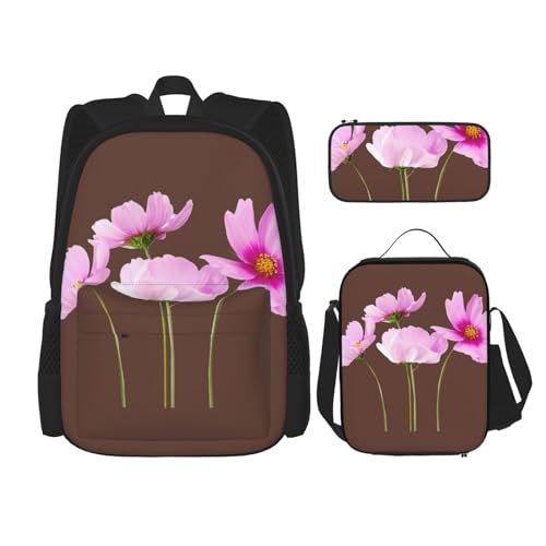 SUHNGE Rucksack mit Pride-Flaggen-Druck, für Mädchen, Jungen, Schultaschen, Teenager, Lunchbox und Federmäppchen, 3-in-1-Büchertaschen-Set, Rosa Blattblumen., Einheitsgröße von SUHNGE