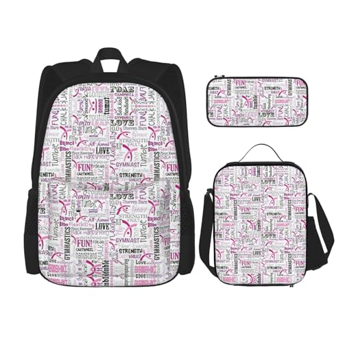 SUHNGE Rucksack mit Tinte und goldfarbenen Punkten, für Mädchen, Jungen, Schultaschen, Teenager, Lunchbox und Federmäppchen, 3-in-1-Büchertaschen-Set, Gymnastik pink, Einheitsgröße von SUHNGE