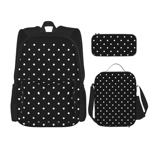 SUHNGE Rucksack mit Zebramuster, 3-teilig, mit Lunchtasche, Federmäppchen für Mädchen, Mittelschule, Weißes Punktemuster, Einheitsgröße von SUHNGE