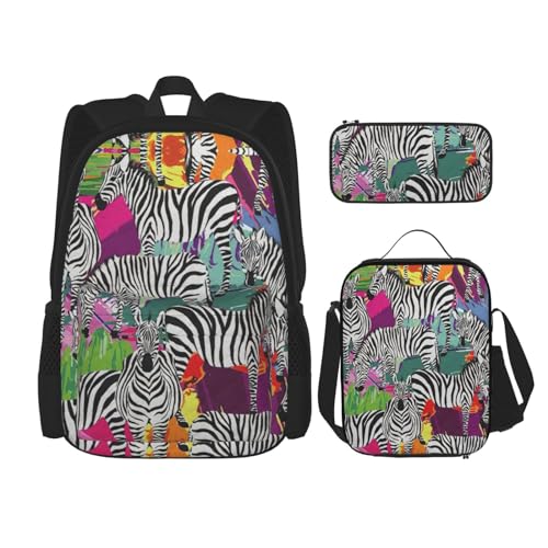 SUHNGE Rucksack mit Zebramuster, 3-teilig, mit Lunchtasche, Federmäppchen für Mädchen, Mittelschule, zebra, Einheitsgröße von SUHNGE