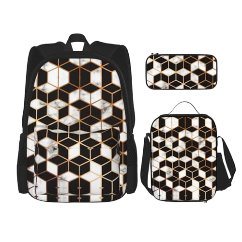 SUHNGE Rucksack mit abstraktem geometrischem Muster, Weltraumdruck, für Mädchen, Jungen, Schultaschen, Teenager, Lunchbox und Federmäppchen, 3-in-1-Büchertaschen-Set, 3D-Marmor-Muster, Einheitsgröße von SUHNGE