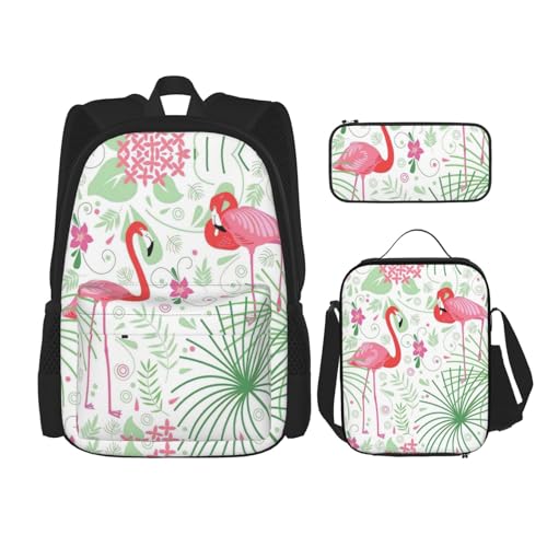 SUHNGE Rucksack mit abstraktem geometrischem Muster, Weltraumdruck, für Mädchen, Jungen, Schultaschen, Teenager, Lunchbox und Federmäppchen, 3-in-1-Büchertaschen-Set, Florale Flamingo-Botanik, von SUHNGE