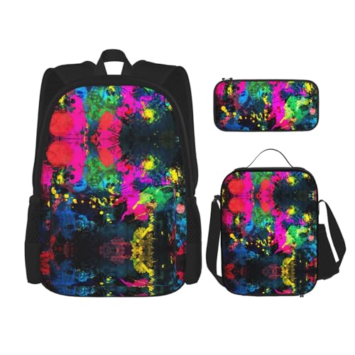 SUHNGE Rucksack mit afrikanischem Schlammstoff, Tribal-Druck, 3-teilig, Schultasche mit Lunch-Tasche, Federmäppchen für Mädchen, Mittelschule, Bunte abstrakte Malerei., Einheitsgröße von SUHNGE