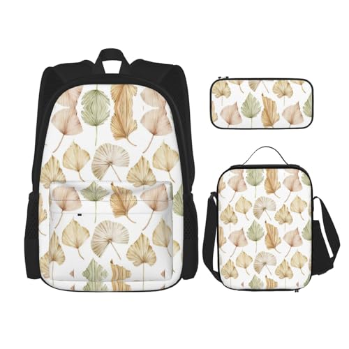 SUHNGE Rucksack mit buntem geometrischem Dreiecksdruck, für Mädchen, Jungen, Schultaschen, Teenager, Lunchbox und Federmäppchen, 3-in-1-Büchertaschen-Set, Palmenblätter, Einheitsgröße von SUHNGE