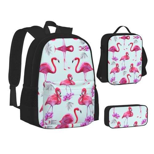 SUHNGE Rucksack mit goldenem Dollarzeichen-Druck, Schulbüchertaschen, Lunch-Tasche, Federmäppchen, Schulrucksäcke, Mädchen, Jungen, Pink Flamingos, Einheitsgröße von SUHNGE