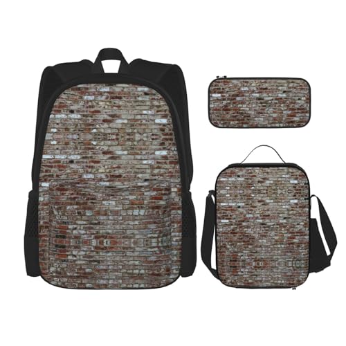 SUHNGE Rucksack mit grünem Kaktus-Druck, 3-teilig, Schultasche mit Lunch-Tasche, Federmäppchen für Mädchen, Mittelschule, Ziegelroter Stein, Einheitsgröße von SUHNGE