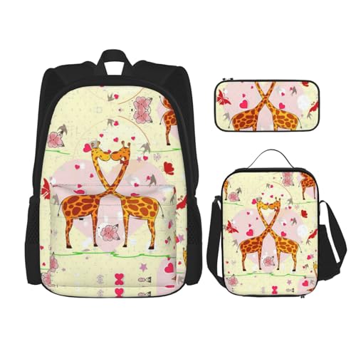 SUHNGE Rucksack mit grünem Schlangenmuster, 3-teilig, mit Lunch-Tasche, Federmäppchen für Mädchen, Mittelschule, Giraffe, Herz, Blume, Schmetterling, Einheitsgröße von SUHNGE