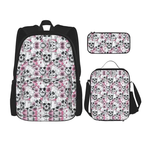 SUHNGE Rucksack mit lustigem Faultier-Druck, 3-teilig, Schultasche mit Lunch-Tasche, Federmäppchen für Mädchen, Mittelschule, Blumenkädel, Einheitsgröße von SUHNGE