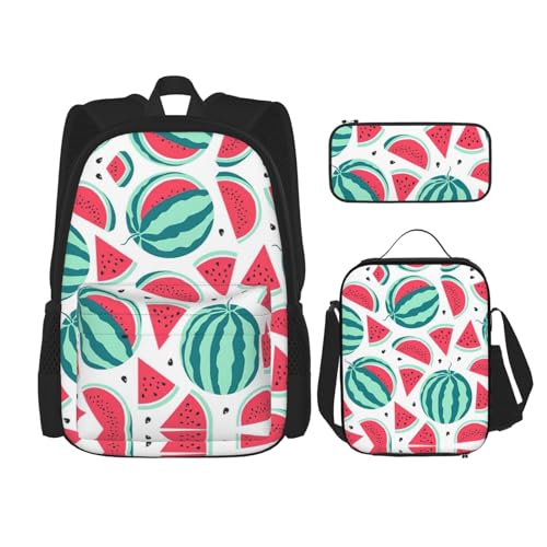 SUHNGE Rucksack mit lustigem Faultier-Druck, 3-teilig, Schultasche mit Lunch-Tasche, Federmäppchen für Mädchen, Mittelschule, Früchte Wassermelone, Einheitsgröße von SUHNGE