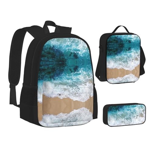 SUHNGE Rucksack mit rotgoldenem Marmor-Druck, Schulbüchertaschen, Lunch-Tasche, Federmäppchen, Schulrucksäcke, Mädchen, Jungen, Schöner Ozean, Einheitsgröße von SUHNGE