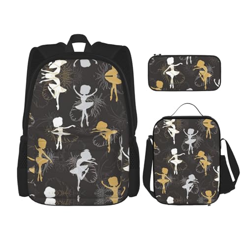 SUHNGE Rucksack mit tanzendem Federdruck, für Mädchen, Jungen, Schultaschen, Teenager, Lunchbox und Federmäppchen, 3-in-1-Büchertaschen-Set von SUHNGE